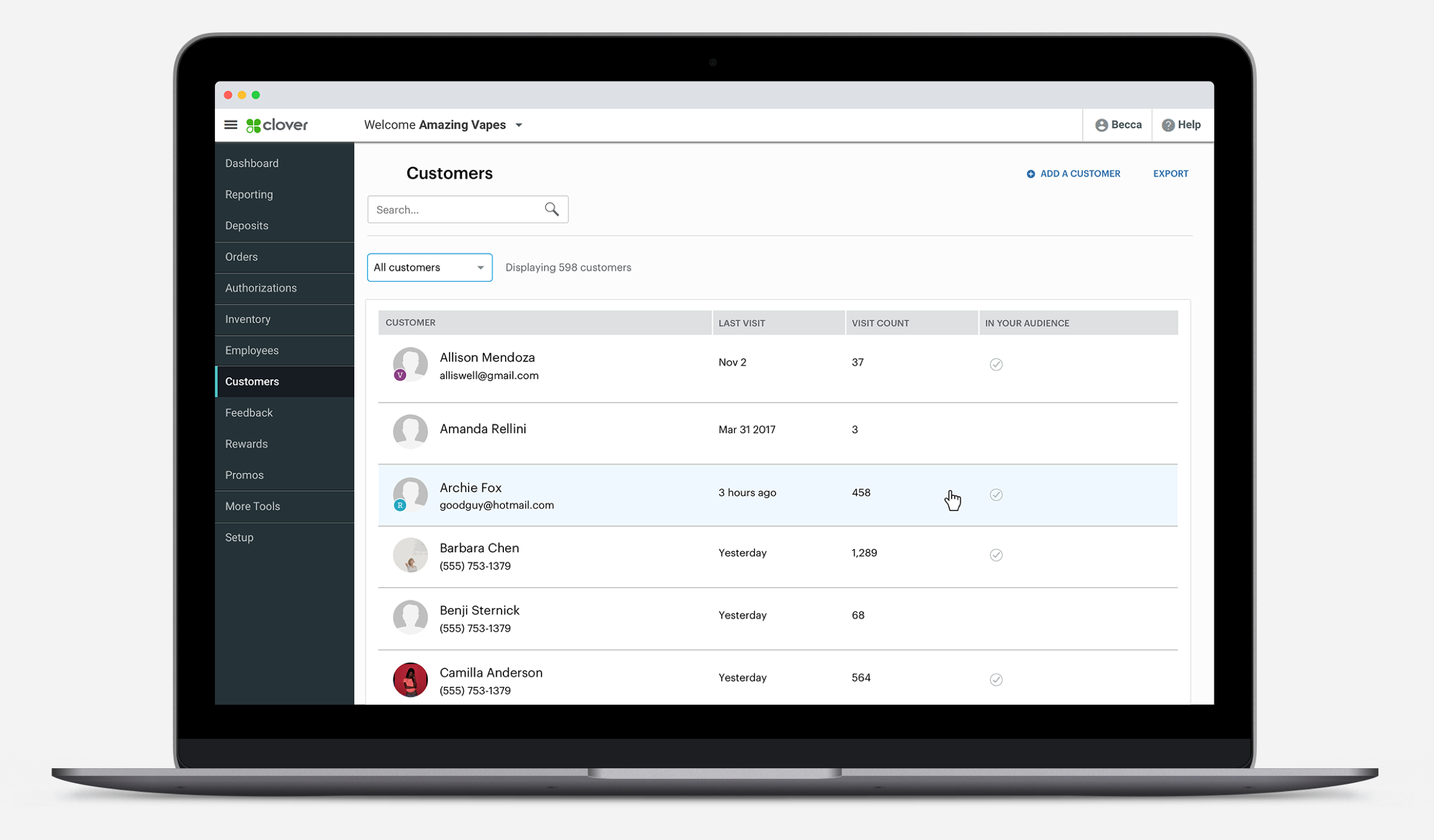 Customers app on web
